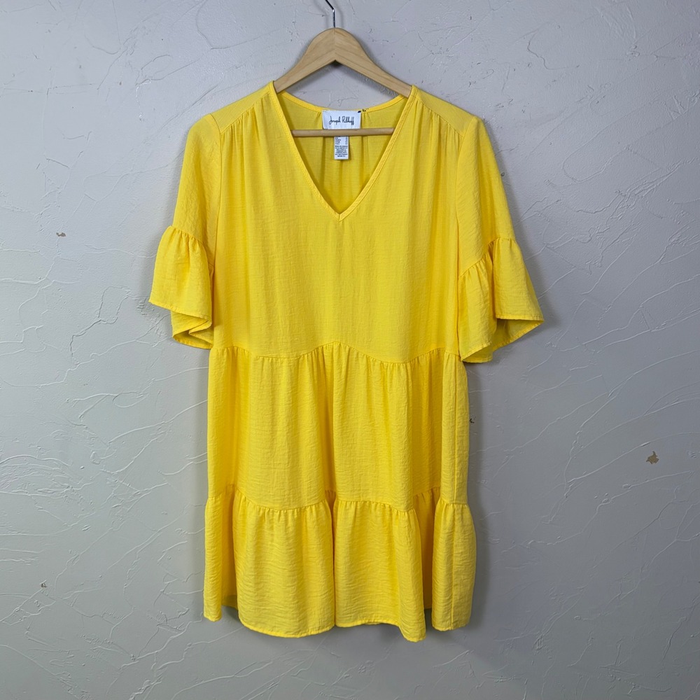 Joseph Ribkoff Dress Size 8 Yellow Tiered Ruffleβ Sleeve V Neck Resort Summer